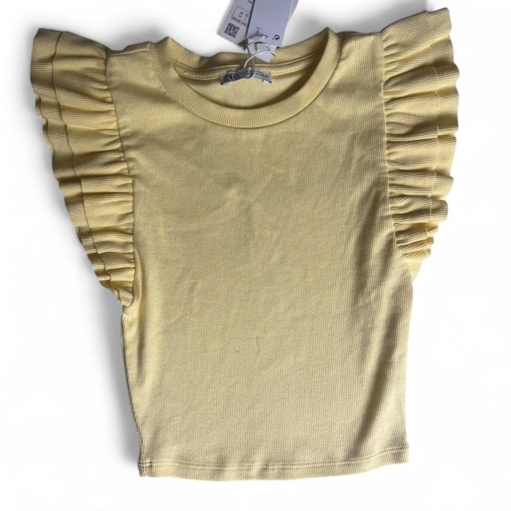 Zara butter yellow ruffle sleeve top feminine soft girl coquette summer ribbed